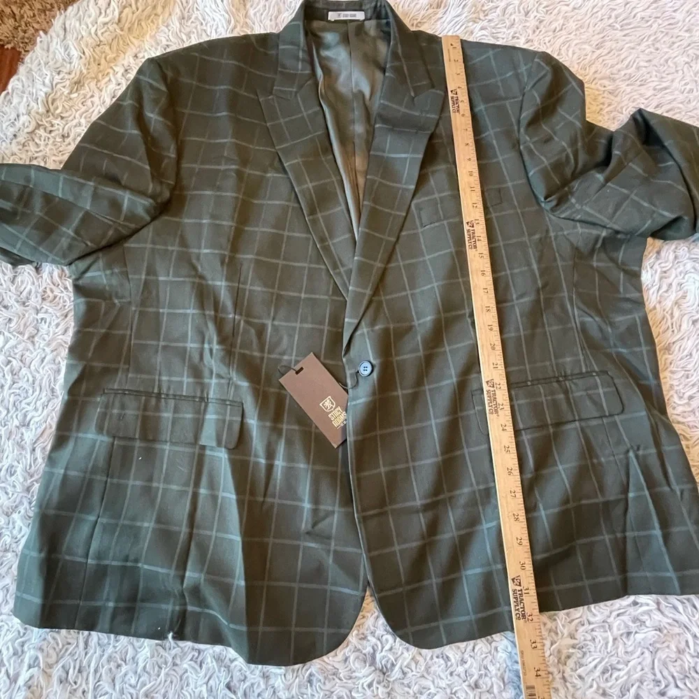 Stacy Adam NWT dark olive windowpane active stretch suit jacket